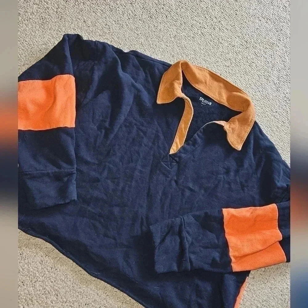 Splits59 Navy and Orange Crop Top